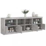 VidaXL Servantă cu lumini LED, gri beton, 202x37x67 cm