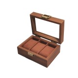 Cumpara ieftin Cutie pentru ceasuri Coffee Brown 3 spatii lemn pernute catifea capac geam accesoriu