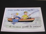 Pescuit &icirc;n Familie - Carte Poștală Umoristică Vintage Franța