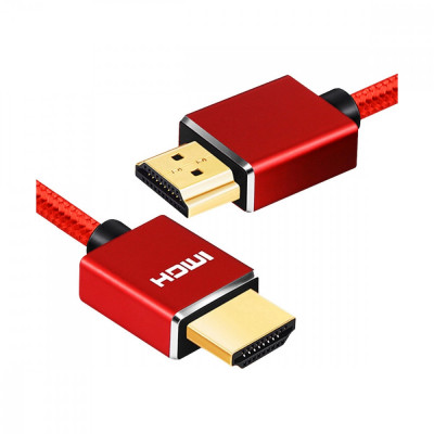 Cablu HDMI tata - tata la 1m, Envisage, contacte AUR 24K, pentru 4K Ultra HD si Full HD 30 / 60 fps, husa Nylon exterior, rosu foto