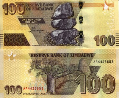 !!! ZIMBABWE - 100 DOLARI 2020 (2022) - P NEW - UNC / PREFIX AA foto