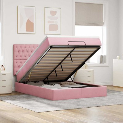 vidaXL Cadru de pat otoman cu saltele Roz 140x190cm catifea 3313546 foto