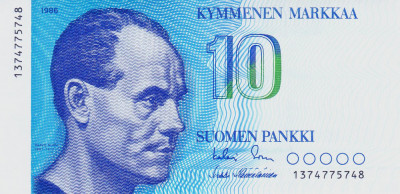 Bancnota Finlanda 10 Markkaa 1986 - P113 UNC foto