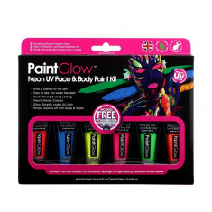 Kit vopsea Neon UV bodypainting, 6 culori, pensula, PaintGlow foto