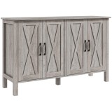 HOMCOM Dulap &icirc;n Stil Rustic cu 2 Rafturi Reglabile pentru Depozitare, Dulap pentru TV cu 4 Uși, 120x37x75 cm, Gri | Aosom Romania