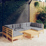 Set mobilier gradina cu perne gri, 7 piese, lemn masiv de pin GartenMobel Dekor, vidaXL