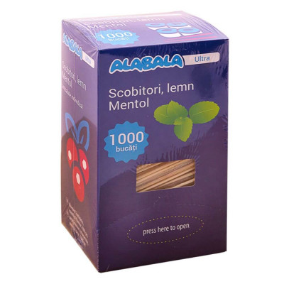 Scobitori Mentolate Lemn, 1000 Buc/Set, 2x66 mm, Ambalate Individual, Scobitori cu Menta, Scobitori cu Varf Mentolat, Scobitori din Lemn cu Aroma de M foto