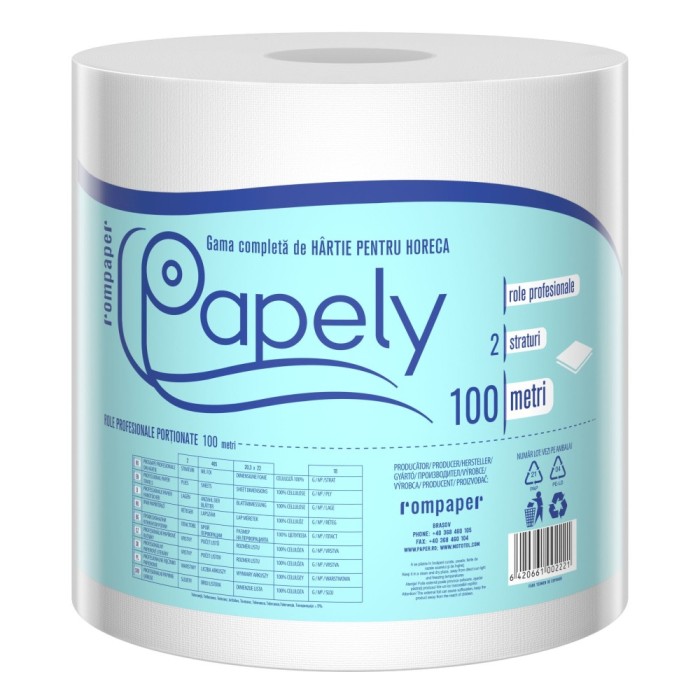 Prosop hartie Papely, alb, 2 straturi, L 100 m