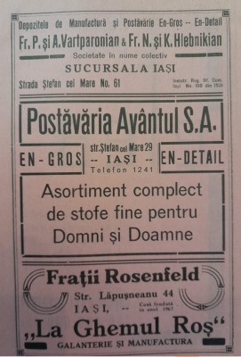 1941 Lot VIII reclame interbelice Iași Jassy fata - verso evrei romani 23 x 15cm foto