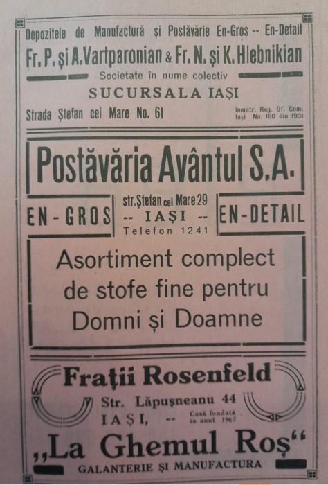 1941 Lot VIII reclame interbelice Iași Jassy fata - verso evrei romani 23 x 15cm