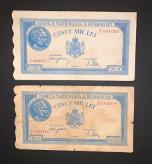Doua bancnote de 5000 de lei din 2 mai 1944 foto