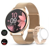 Ceas Smartwatch Damar, IOS/Android, Sport/Elegant, 2 Bratari Metalica si Silicon, Ecran rotund de 1, 39 inci HD, Impermeabil, Apel bluetooth, Notifica