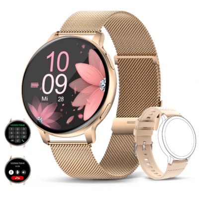 Ceas Smartwatch Damar, IOS/Android, Sport/Elegant, 2 Bratari Metalica si Silicon, Ecran rotund de 1, 39 inci HD, Impermeabil, Apel bluetooth, Notifica foto