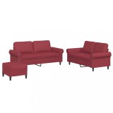 Cumpara ieftin Set de canapele cu perne, 3 piese, rosu vin, piele ecologica