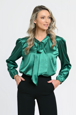 Bluza Dama cu Funda Ampla, Verde Satin - M foto