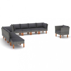 Gossi set mobilier gradina, 9 piese, gri, poliratan si lemn eucalipt