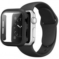 Pachet Freya Curea de Silicon si Carcasa Protectie Pentru Apple Watch 7 41MM L Negru foto