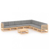 vidaXL Set mobilier grădină cu perne, 9 piese, lemn masiv de pin 3076889