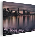 Tablou podul Brooklyn cladiri moderne noaptea New York Tablou canvas pe panza CU RAMA 60x80 cm