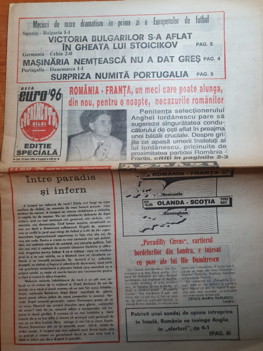 ziarul evenimentul zilei 10 iunie 1996-art gica hagi,iordanescu,raducioiu