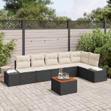 VidaXL Set de canapea de grădină &icirc;n 7 piese cu perne, negru, din ratan poliesteric, acacia