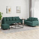 vidaXL Set de canapele cu perne, 3 piese, verde &icirc;nchis, catifea
