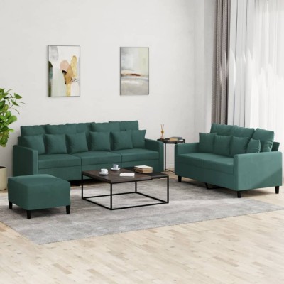 vidaXL Set de canapele cu perne, 3 piese, verde &amp;icirc;nchis, catifea 3201732 foto