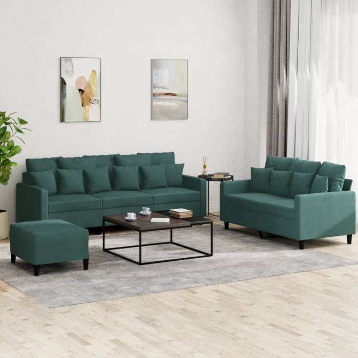 vidaXL Set de canapele cu perne, 3 piese, verde &icirc;nchis, catifea 3201732