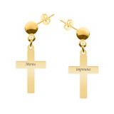 Crux - Cercei personalizati cruce cu tija din argint 925 placat cu aur galben 24K, Bijubox