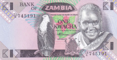 Bancnota Zambia 1 Kwacha (1988) - P23b UNC ( mai rara ) foto