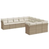 Set canapele de gradina cu perne, 11 piese, bej, poliratan