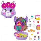 Set de joaca cu 2 papusi si 13 accesorii, Polly Pocket, Camp Adventure Llama, HKV33