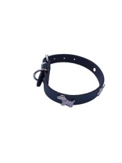 Zgarda albastru inchis accesoriu catel, piele naturala, pentru caini mici, 35 x 1.5 cm, diametru 22-30 cm