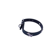 Zgarda albastru inchis accesoriu catel, piele naturala, pentru caini mici, 35 x 1.5 cm, diametru 22-30 cm