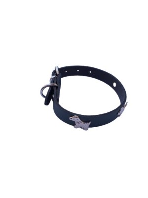 Zgarda albastru inchis accesoriu catel, piele naturala, pentru caini mici, 35 x 1.5 cm, diametru 22-30 cm foto