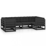Set mobilier gradina cu perne, 6 piese, negru, lemn masiv pin