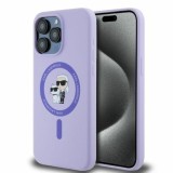 Husa pentru iPhone 15 Pro Max - Karl Lagerfeld Silicone Ring MagSafe (KLHMP15XSCMKCRHU) - Purple Karl&amp;Choupette Head