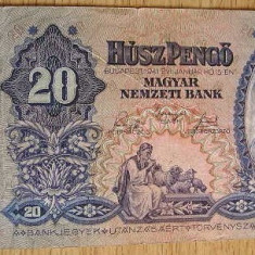 M1 - Bancnota foarte veche - Ungaria - 20 pengo - 1941