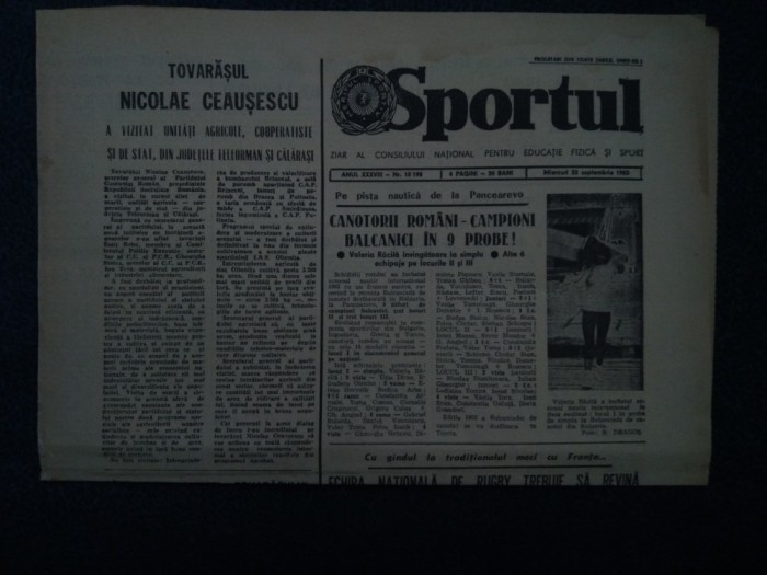ZIARUL SPORTUL 22 SEPTEMBRIE 1982