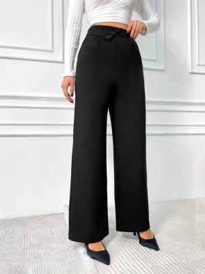 Pantaloni de costum, largi, cu talie inalta, negru, dama, Shein foto
