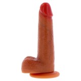 Dildo TOYJOY Get Real Foreskin Dildo, realist cu testicule, bază cu ventuză, compatibil cu hamuri strap-on, 18 cm, culoare caramel