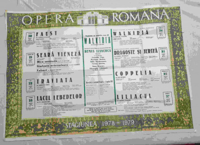 Opera Romana stagiunea 1978 - 1979, afis vechi, reclama, dimensiuni mari foto