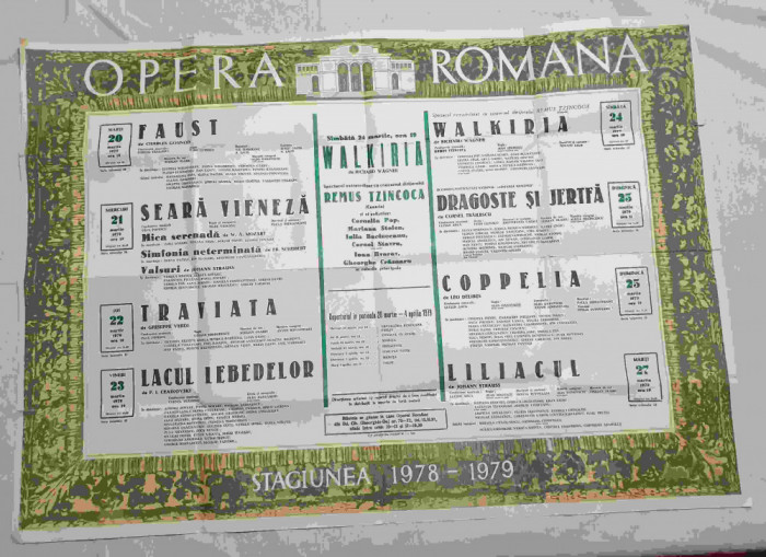 Opera Romana stagiunea 1978 - 1979, afis vechi, reclama, dimensiuni mari