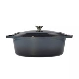 Oala de copt din fonta emailata pentru rata, 32 cm, 6 litri, Albastru Otel Handy KitchenServ