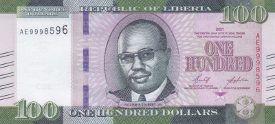 Bancnota Liberia 100 Dolari 2021 (2022) - PNew UNC ( seria noua ) foto