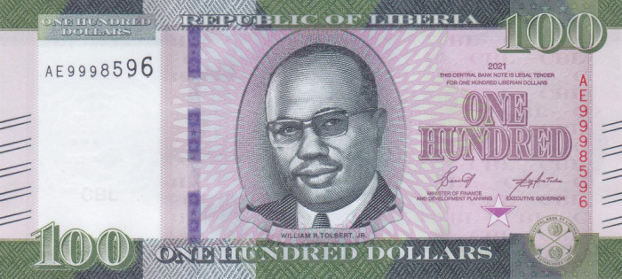 Bancnota Liberia 100 Dolari 2021 (2022) - PNew UNC ( seria noua )