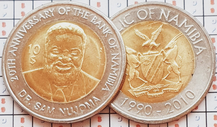 1552 Namibia 10 Dollars 2010 20 Years Bank of Namibia km 21 UNC