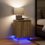 Set 2 Noptiere vidaXL Stejar Artisan cu LED RGB, 38x34x50 cm, Lemn, Spatiu Depozitare, Moderne