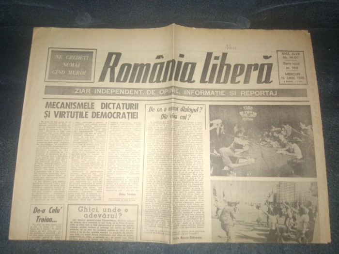 ZIARUL ROMANIA LIBERA 13 IUNIE 1990 MINERIADA
