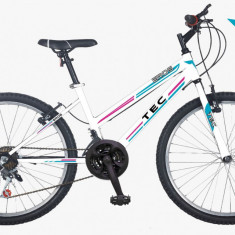 Bicicleta MTB TEC Eros, culoare alb/albastru/roz, roata 26", cadru din otel PB Cod:222623000108